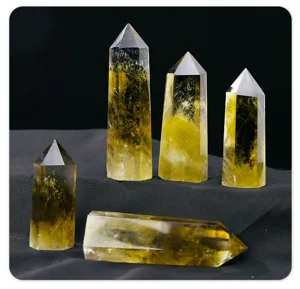 Pointe de cristal de quartz citrine naturelle baguette pilier hexagonal poli déco