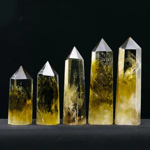 Pointe de cristal de citrine naturelle du Brésil pilier hexagonal pierre d'énergie polie
