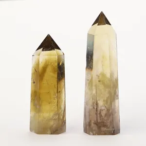Tour de cristal de citrine naturelle pointe polie hexagonale pierre d'énergie déco