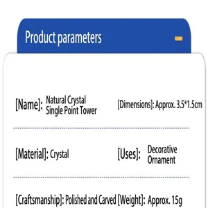 Detailed view of the natural crystal single point pillar showing size and material specs.