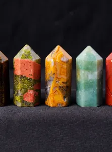 Natural crystal hexagonal column gemstone crystal tower home decor ornament detail view display