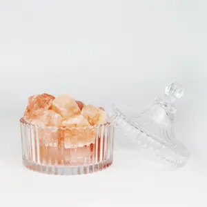 Tarro de vidrio para lámpara de sal de cristal con rocas de sal rosa para aromaterapia