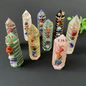 Handmade wire wrapped crystal healing pillar natural stone hexagonal wand for decor
