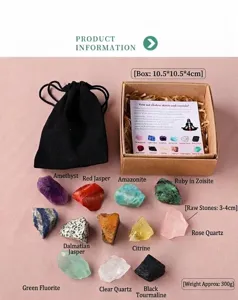 Ensemble de pierres brutes de cristal guerison naturel avec coffret cadeau et sachet yoga