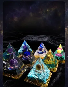 Handmade crystal ball pyramid crystal chips epoxy resin desktop ornament home decor detail view