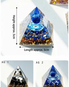 Handmade crystal ball pyramid resin ornament for home office desktop decor 5cm size