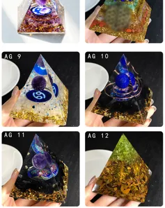 Handmade Crystal Orgonite Pyramid Resin Gemstone Chip Tabletop Home Decoration!