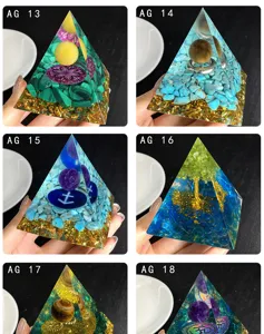 Handmade crystal orgonite pyramid resin stone desktop decor variant display set for home.