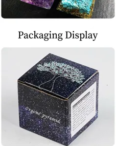 Orgone pyramid crystal resin gemstone tree packaging box for home decor and feng shui ornament.