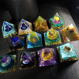 Handmade orgonite crystal pyramid resin energy stone copper wire healing meditation desktop decor