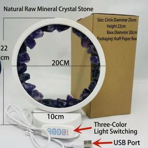 Natural raw crystal stone LED table lamp, beautiful desktop night light for home decor.
