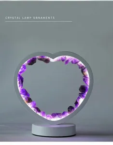 Heart-shaped crystal lamp amethyst raw stone night light LED ornament desk decor