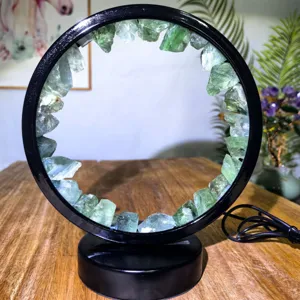 Natural green crystal stone LED desk lamp raw crystal table light bedroom night decor