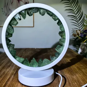 Natural green crystal stone LED round desk lamp ornament home decor desktop night light detail