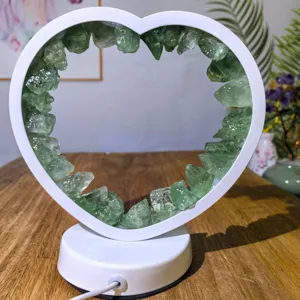 Heart shaped green crystal rough stone LED table lamp bedroom bedside night light desk decor.