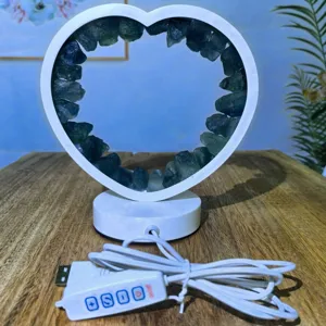 Heart-shaped crystal raw stone LED table lamp with USB controller and desk night light