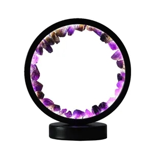 Natural crystal raw stone LED table lamp amethyst ring night light for desk decor lighting