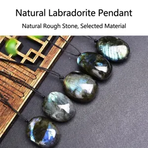 Natural Labradorite Pendant Handcrafted Gemstone Necklace Blue Flash Crystal Jewelry Detail