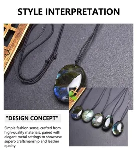 Natural labradorite crystal pendant, handmade woven rope necklace with blue moonstone shimmer.