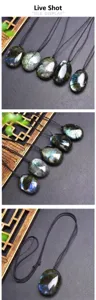 Natural labradorite gemstone pendant necklace handmade woven detail view display item.