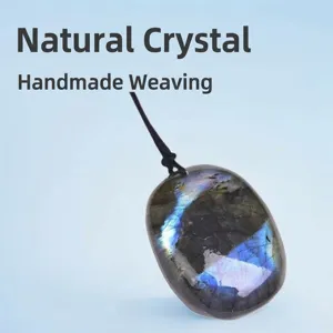 Natural Labradorite Crystal Pendant Hand Woven Blue Flash Gemstone Necklace Main Item
