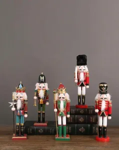 Nutcracker wooden soldier figurine set, decorative desktop ornaments for holiday gifts and showcase.