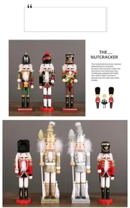 Wooden Nutcracker figurine set, classic holiday desktop ornament and festival home decor.