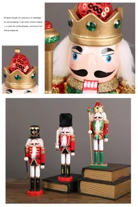 Wooden nutcracker puppet figurine ornament, vintage hand-painted holiday home desktop decor.