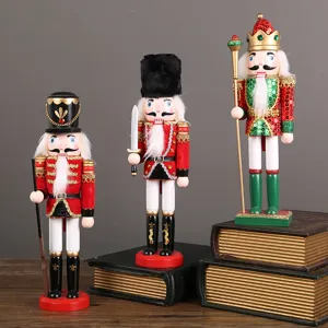 Wooden nutcracker figurine set, traditional soldier doll for Christmas decor, desktop holiday gift.