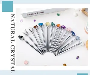 Natural crystal raw stone metal ballpoint pen creative gemstone office stationery pen