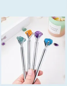 Natural crystal gemstone ballpoint pen silver metal office signature pen for school.