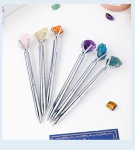 Natural crystal raw stone metal ballpoint pen creative semi-precious stone student office pens
