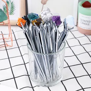 Natural raw crystal stone metal ballpoint pen creative gemstone school office pens new
