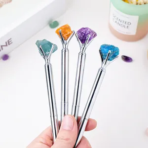 Natural crystal raw stone ballpoint pen metal creative office writing stationery gift item