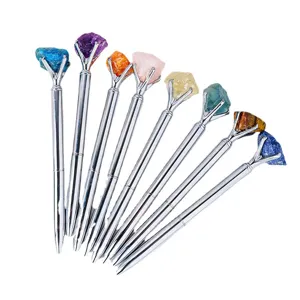 Natural crystal raw stone metal ballpoint pen creative student office stationery gift item