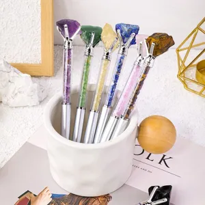 Creative natural crystal raw stone pen set, beautiful office stationery metal ballpoint pen.