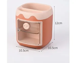 Cute pig desktop pen holder with drawer multi-grid plastic stationery storage box for office desk