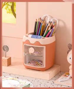 Cute cartoon multi-grid pig pen holder desk organizer for students office stationery.
