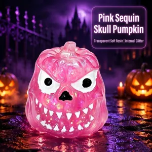 Halloween rosa glitzernder Skelett Kürbis Quetschspielzeug, weiches transparentes Spielzeug.