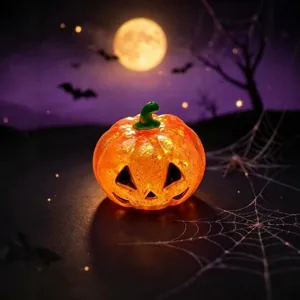 Halloween Kuerbis Quetscherspielzeug mit LED Licht und Glitzer, Anti Stress Spielzeug.