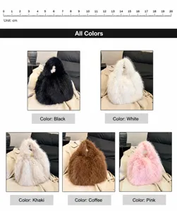 Furry plush handbag for women winter new stylish fluffy bucket bag multi colors detail view