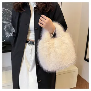 Detailed view of the fluffy faux fur handbag, perfect winter style accessory and cozy design.