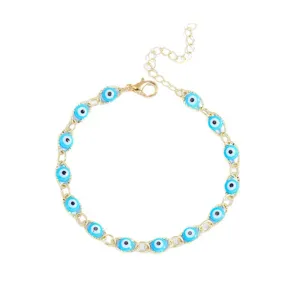 Bracciale a catena in metallo dorato con classiche perline di occhio malvagio blu per donne fortuna
