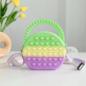 Rainbow Silicone Heart Pop It Crossbody Bag Cute Bubble Shoulder Bag for Women