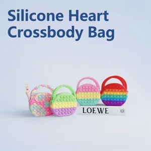 Silicone Pop It Crossbody Bag Cute Heart Fidget Purse Rainbow Macaron Gradient Design Handbag Girls Casual Fashion Bag