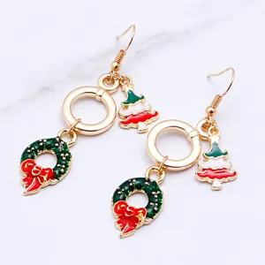 Christmas earrings for women metal dangle tree wreath holiday festive jewelry cute accessories