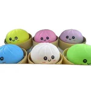 Cute bun squishy stress relief toy set with 6 colorful cute cartoon face design toys for kids adults