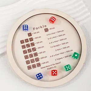 Hölzernes Farkle Würfeltablett Mit Bunten Würfeln Lasergegengravierte Spielregeln Tisch Interaktives Spielzeug Brettspiel Zubehör