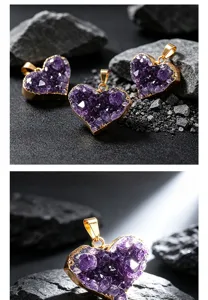 Ciondolo Cuore in Ametista Naturale Grezza DIY Accessorio per Gioielli in Cristallo