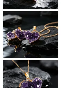Collana con ciondolo a cuore in geode di ametista naturale cristallo grezzo fai da te.